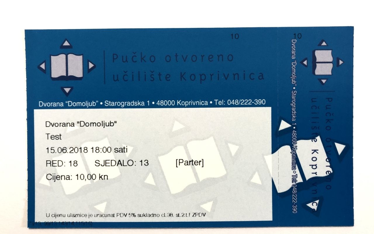 Karte za kino projekciju ispisane iz Zebra printera i programa za njihovu prodaju i rezervaciju.