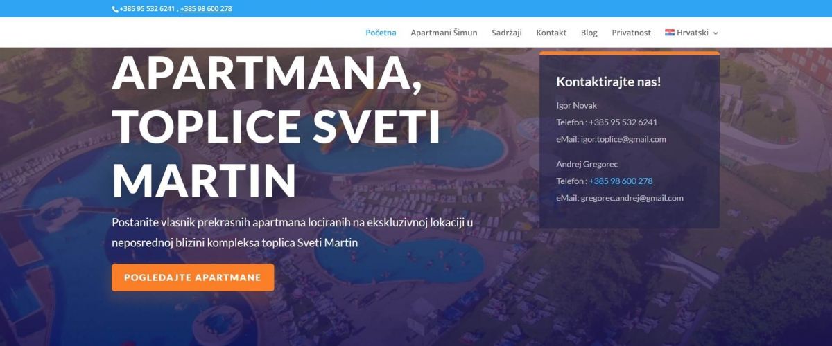 Izrada internet stranice, apartmanisvetimartin.eu